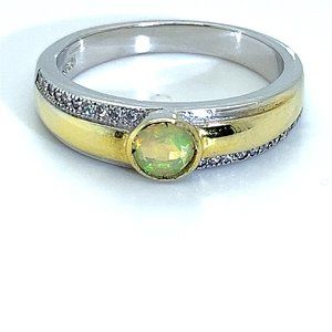 Precious Opal .34ct Golden Rhodium Silver Ring